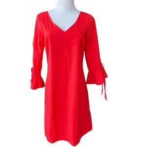 J Crew Womens Dress Size 2 Red Cotton Blend V-neck 3/4 Sleeve C140